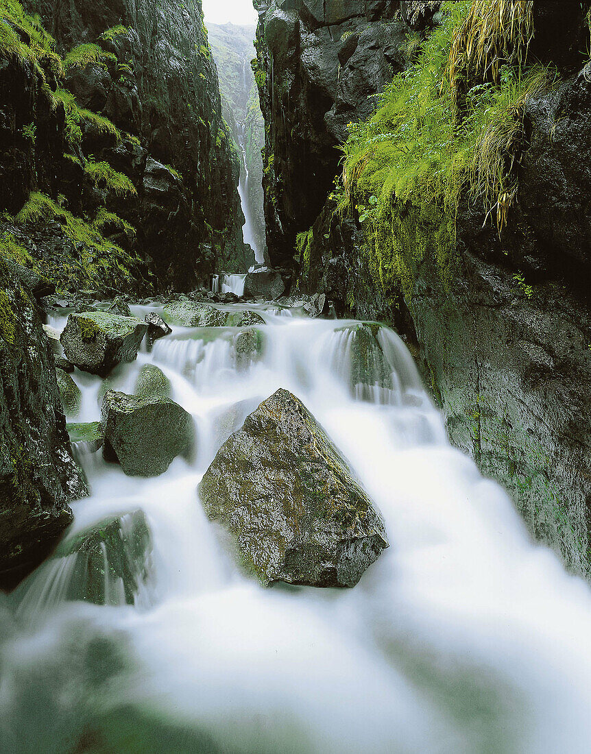 Stream in canyon. Faroe islands. Denmark.