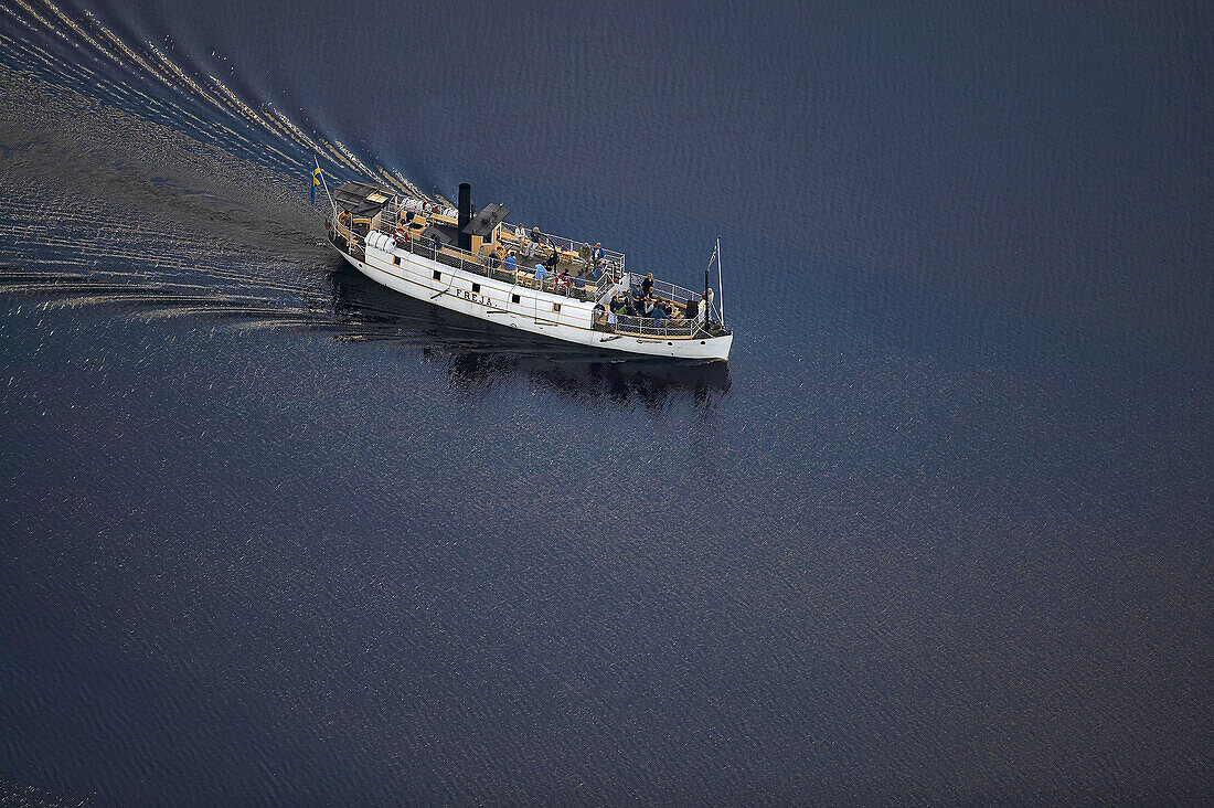 Old passanger ferry, Freja, aerial view. Fryken Sunne. Värmland. Sweden