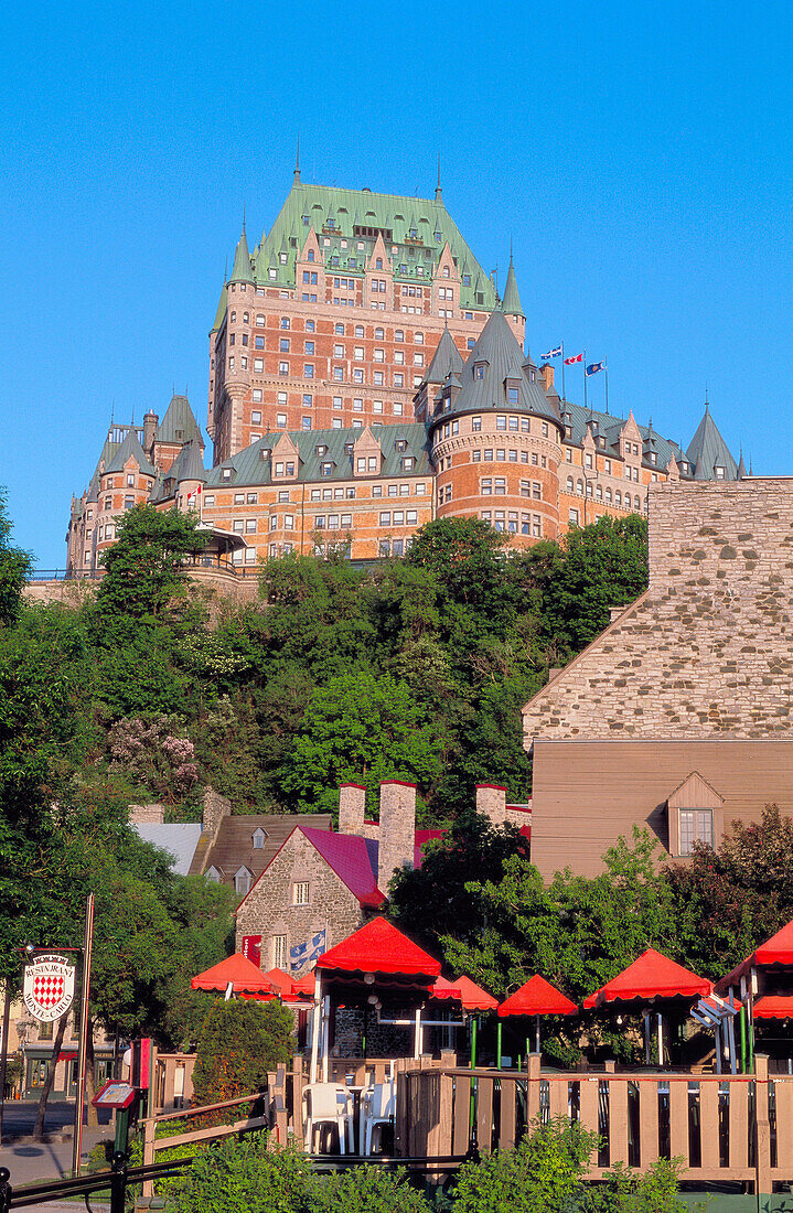 Château Frontenac and outdoor restaurant. Quebec city. Quebec. Canada.