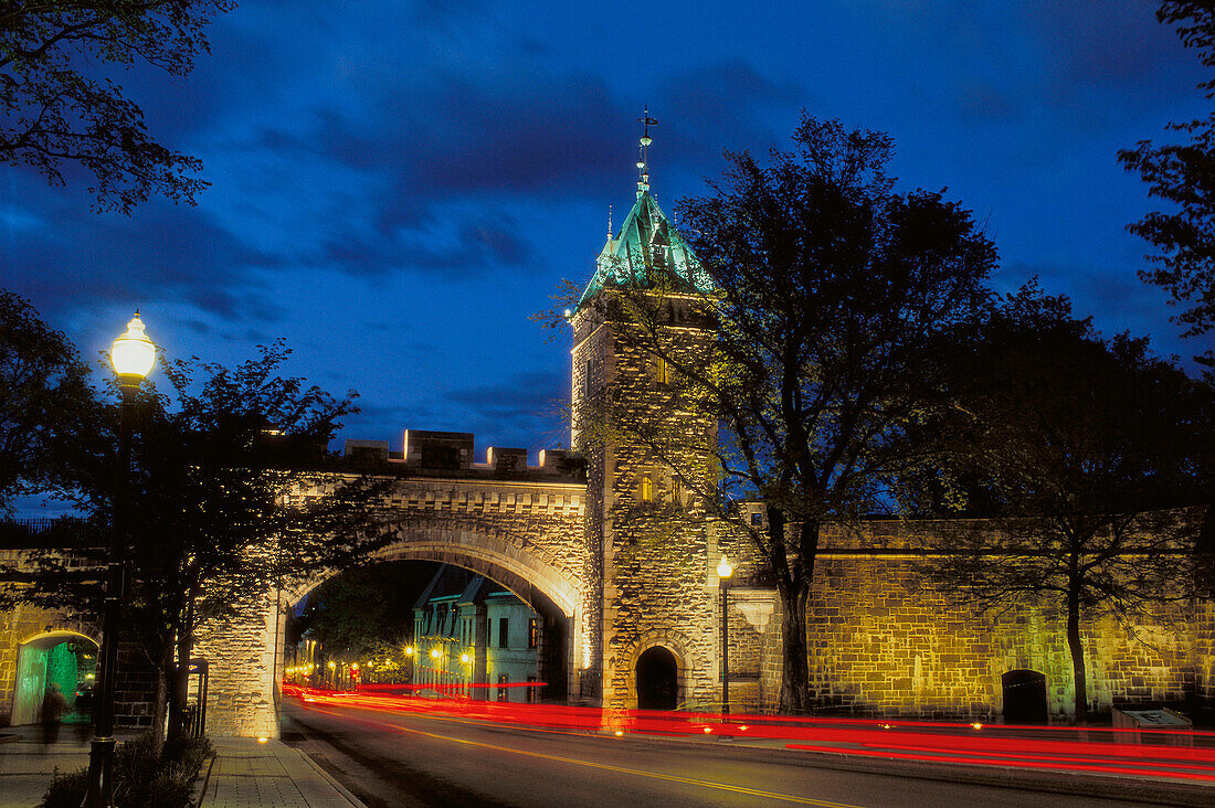 Saint-Louis gate at night. Old Quebec city. Quebec. Canada.