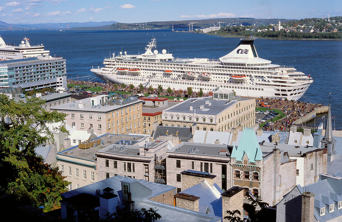 Lower town and cruise ship. Quebec city. Quebec. Canada.