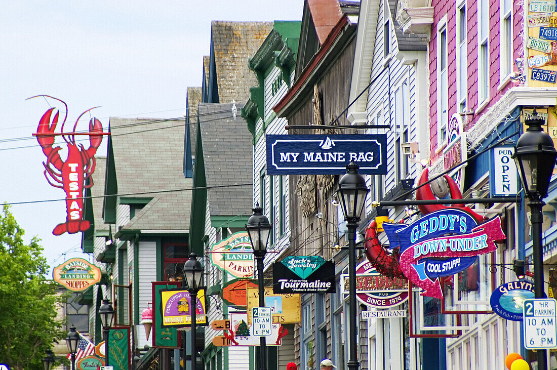 Shops in downtown Bar Harbor. Maine. USA.