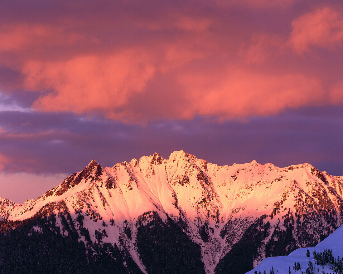 Winter sunset over Nooksack Ridge. North Cascades. Washington. USA.