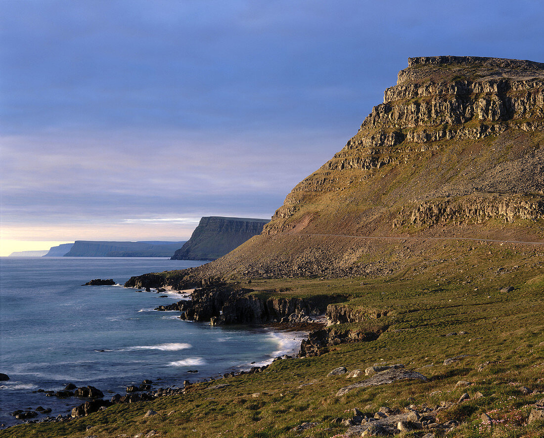Cliffs and coast of the Látrabjarg peninsula on the Denmark strait, West fjords of Iceland