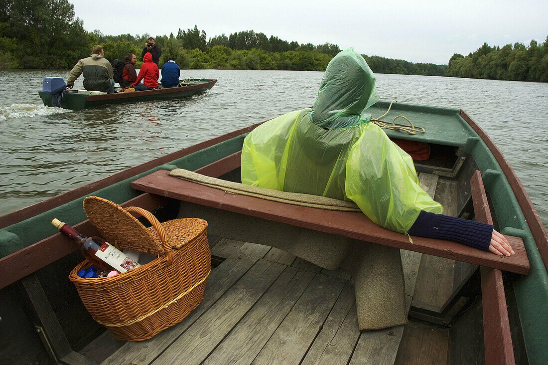 Barges. Tisza lake. North Hungary.