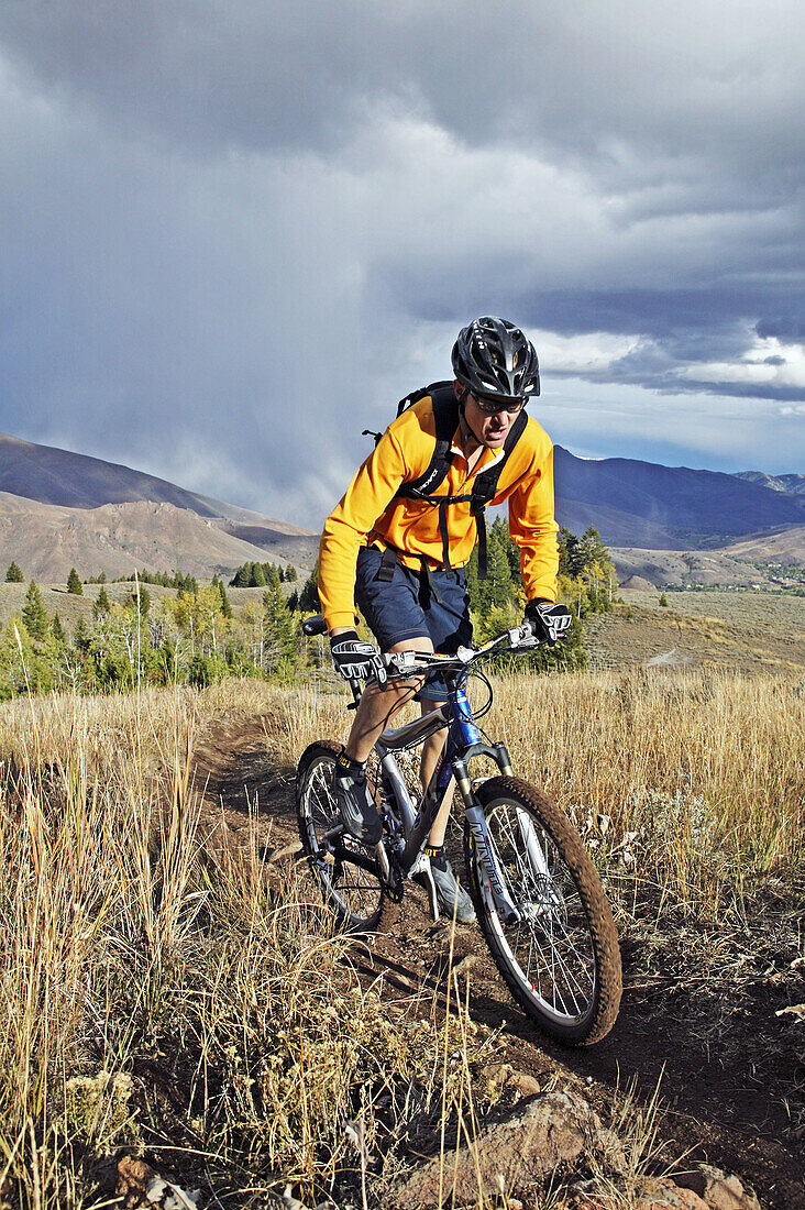 Man mt. biking in Sun Valley, Idaho. USA