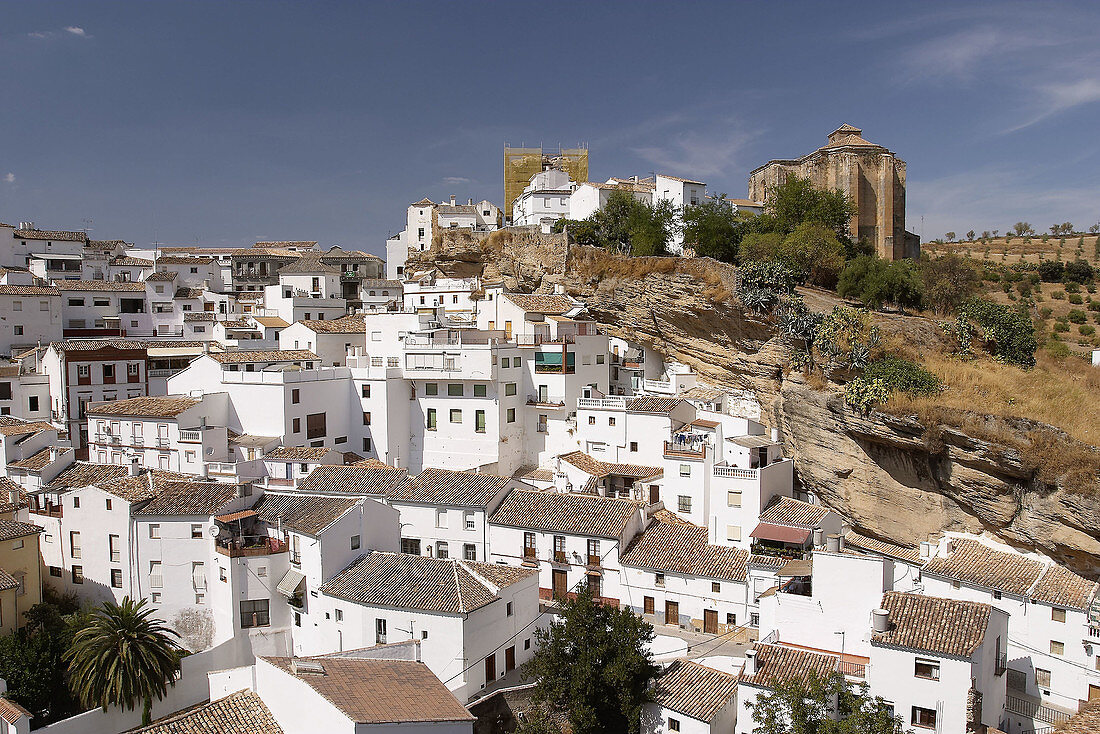 Setenil and the church Nuestra Señora de la Encarnación at background. XV Century. Setenil. Cádiz province. Andalusia. Spain