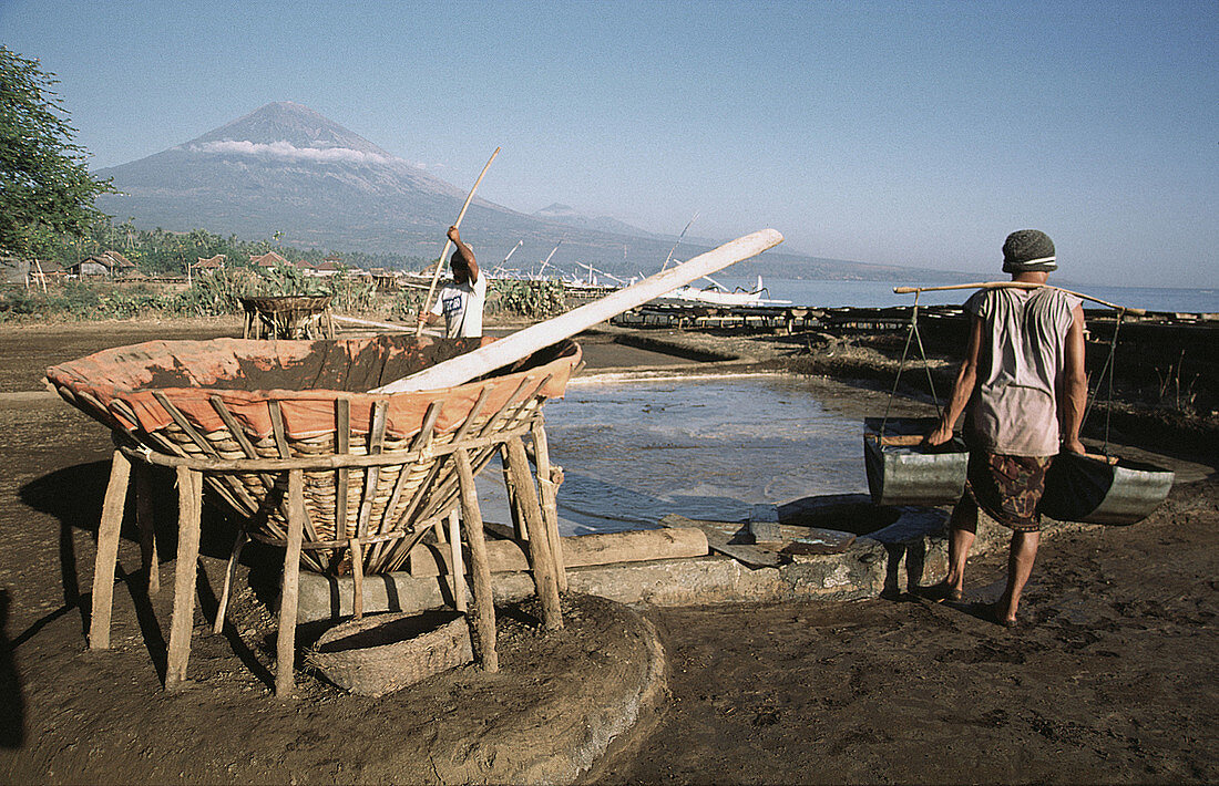 Salt making field. Bali, Indonesia