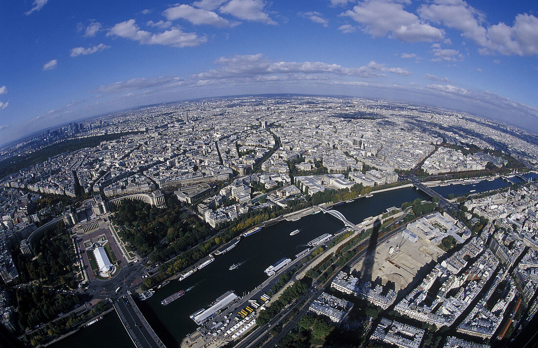 Overview on Paris with Seine river, France