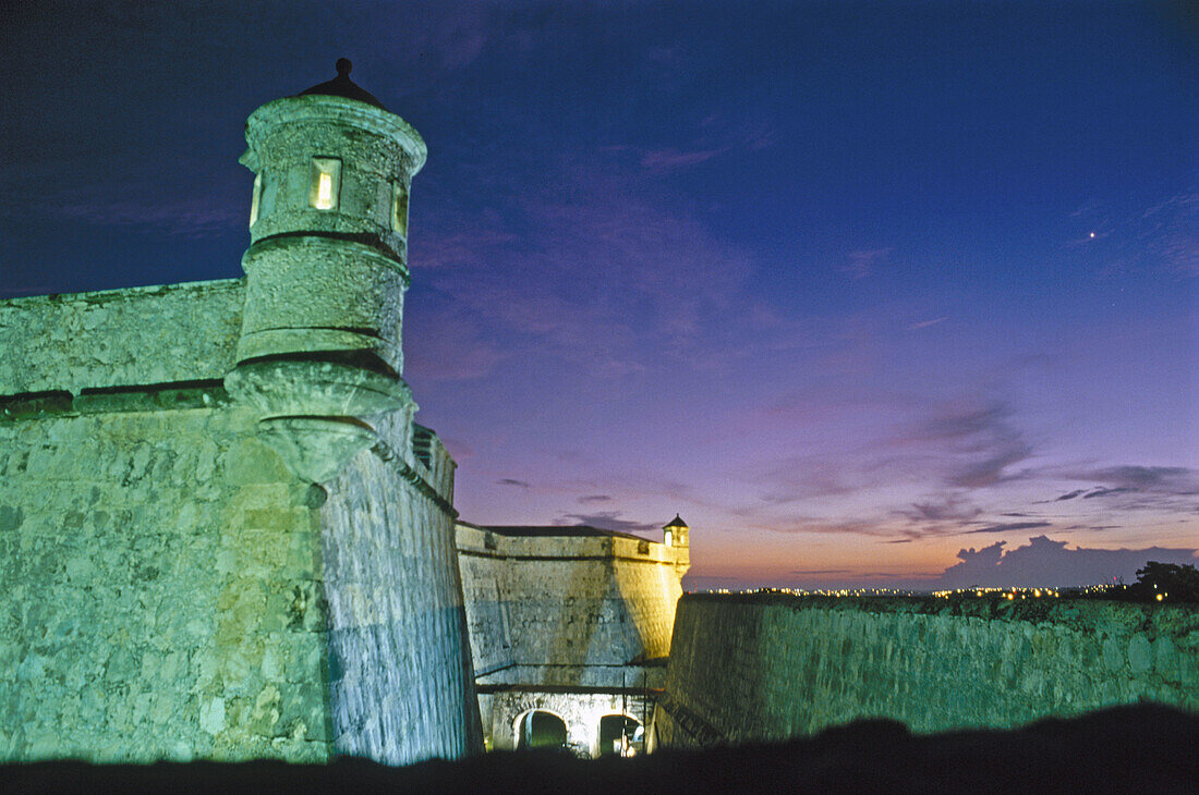 Architecture, Bastion, Bastions, Color, Colour, Exterior, Fort, Fortress, Fortresses, Forts, Horizontal, Illuminated, Illumination, Night, Nighttime, Outdoor, Outdoors, Outside, Rampart, Ramparts, Stone, Stronghold, Strongholds, Travel, Travels, Wall, Wal