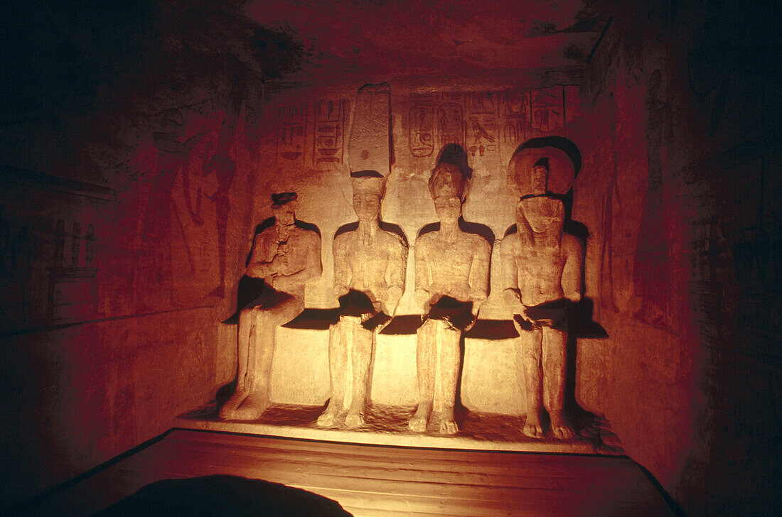 Statues in the Great Temple of Ramses II. Temple of Abu Simbel. Egypt