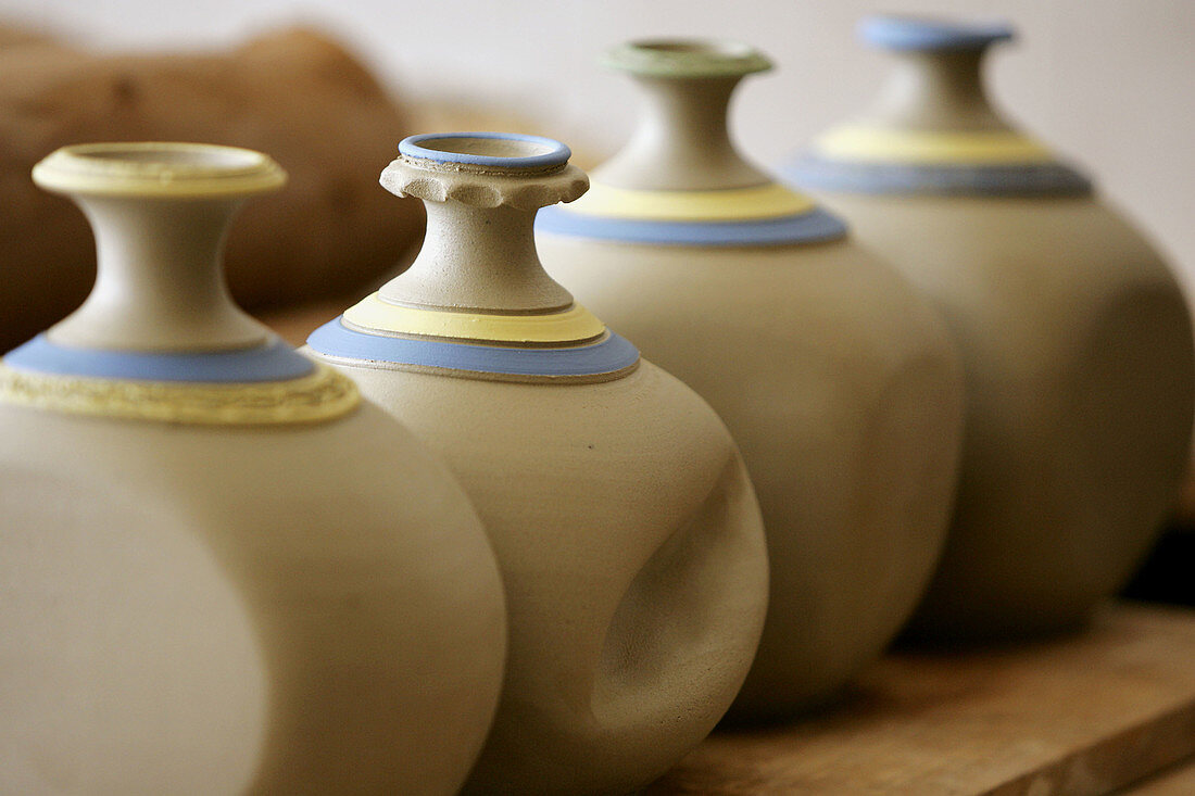 Galician traditional pottery in a workshop. Buño. La Coruña province, Galicia, Spain