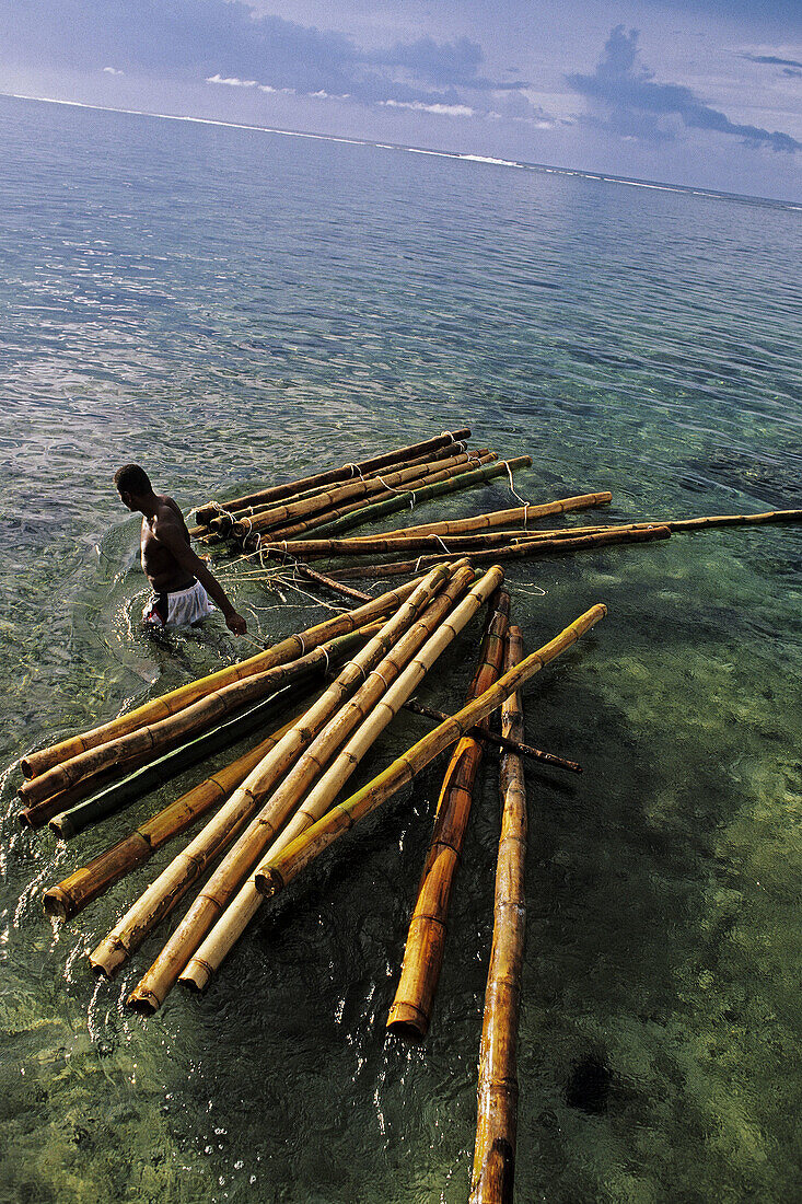 Building a raft, Fiji islands