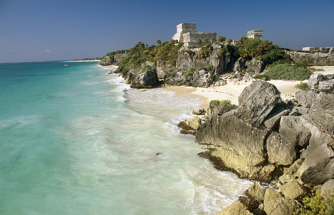 The castle (El Castillo), Mayan ruins, Tulum. Quintana Roo, Mexico