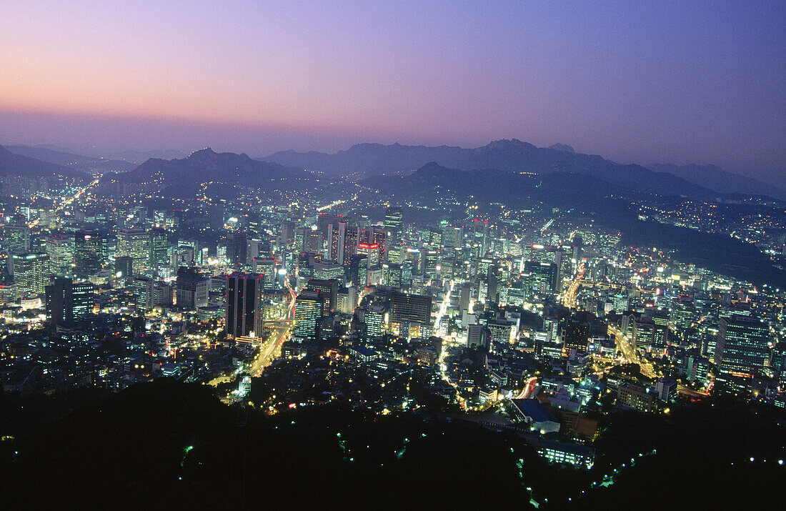 Central Seoul from the Seoul Tower on Namsan (South Mountain) peak. South Korea