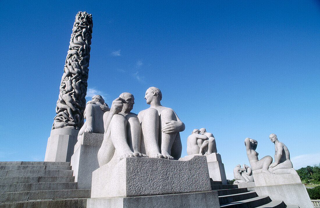 Wheel of Life, Gustav Vigelands monolith of writing bodies at Frogner Park. Oslo. Norway