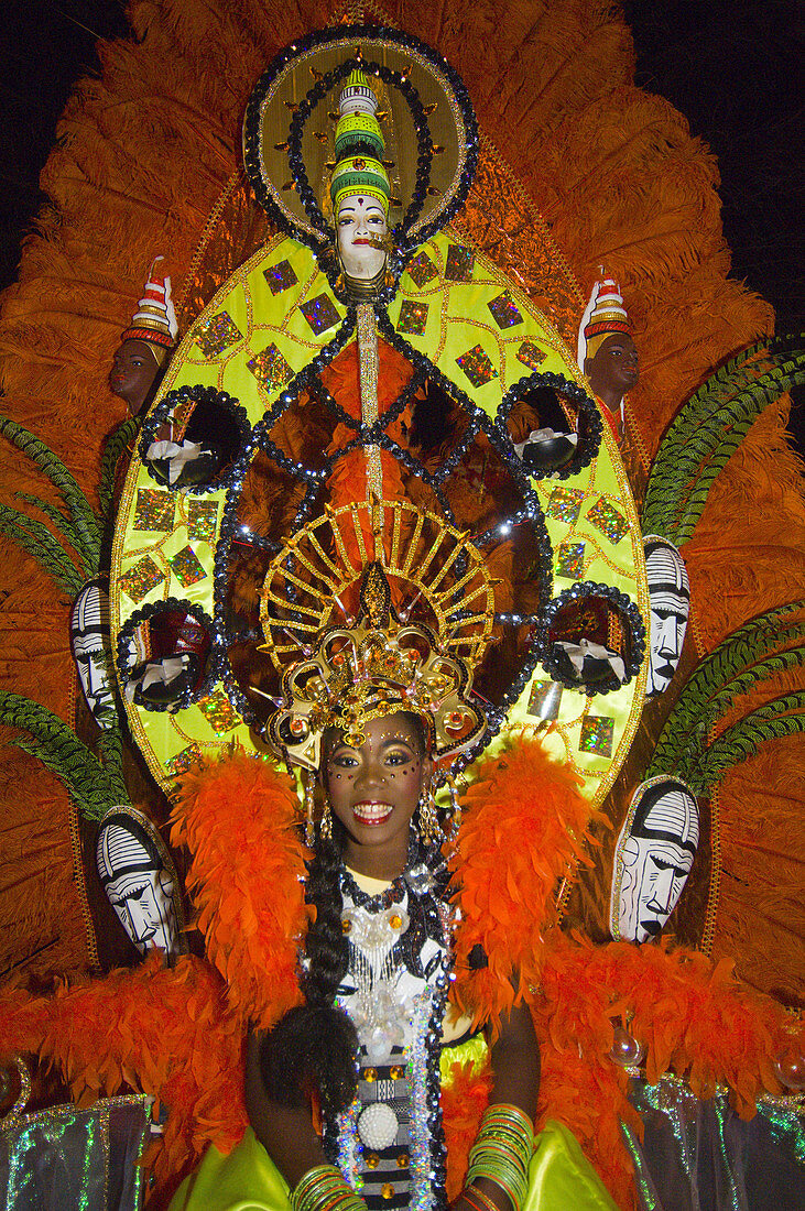 Woman competing in Queen & King of Carnival Competition during the Trinidad Carnival, Queens Park Savannah, Island of Trinidad, Republic of Trinidad and Tobago
