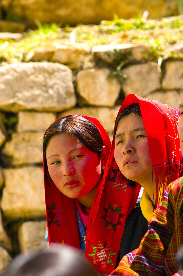 Spectators watching dance performances, Paro Tsechu (Festival), Paro, Bhutan