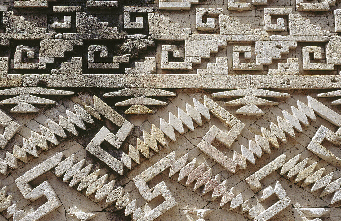 Detail of decoration at Palace of Columns. Mitla ruins. Mexico