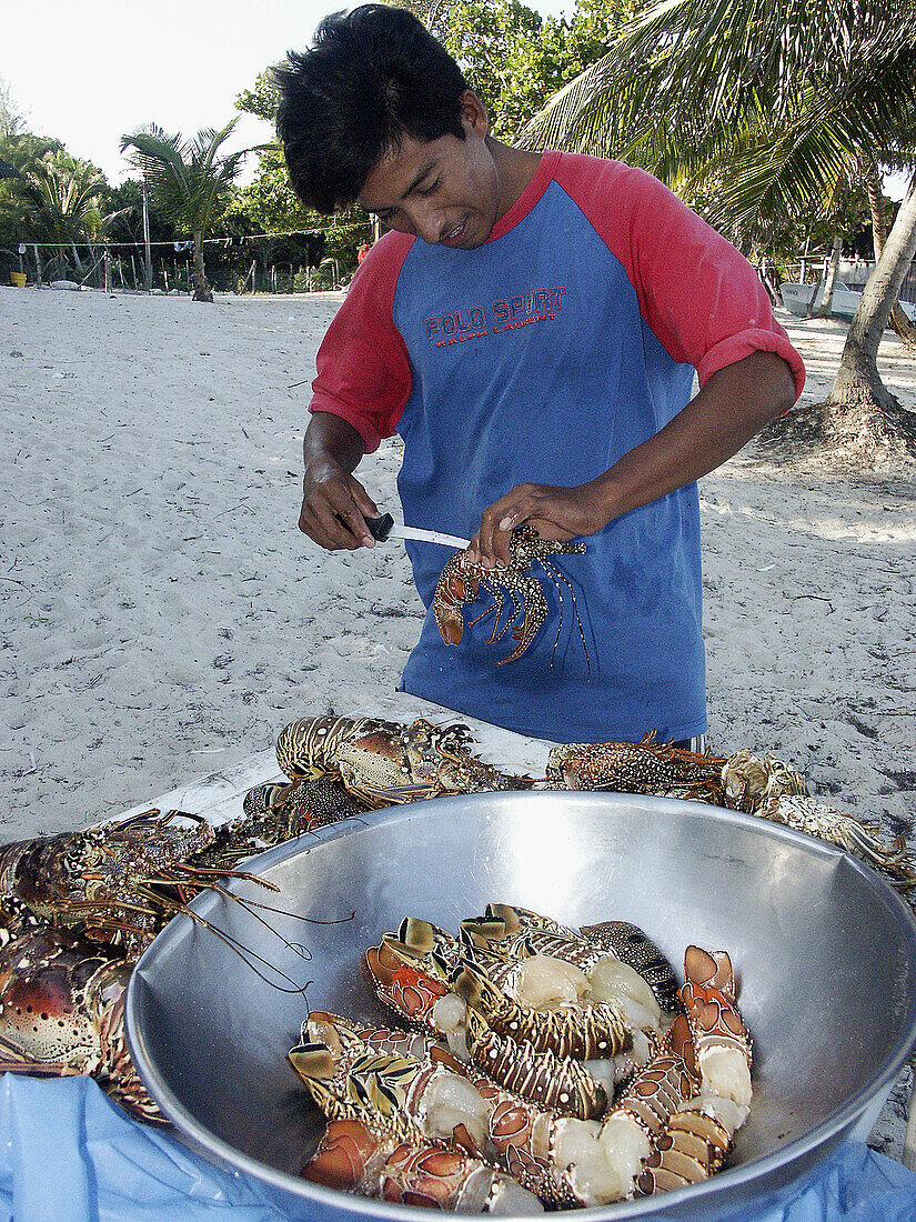 Seafood in Mahahual, Mayan Riviera, Caribbean. Yucatán, Mexico