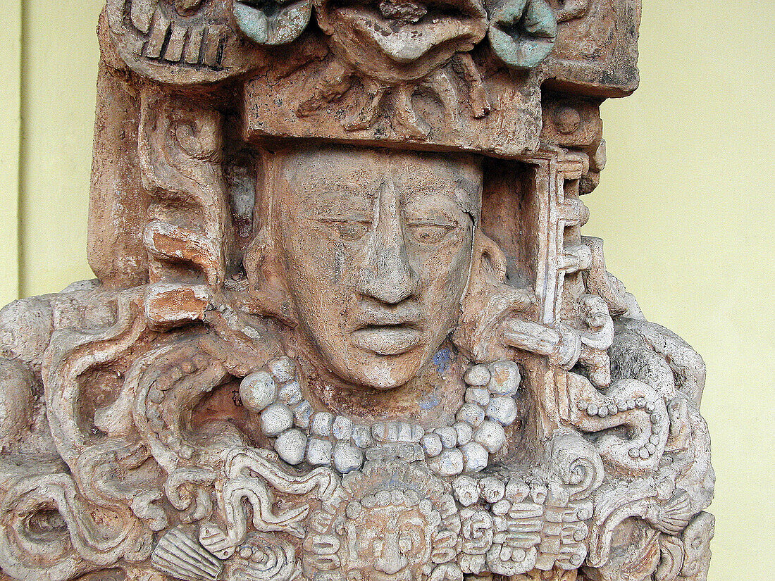 Maya sculpture in museum, Mérida. Yucatán, Mexico