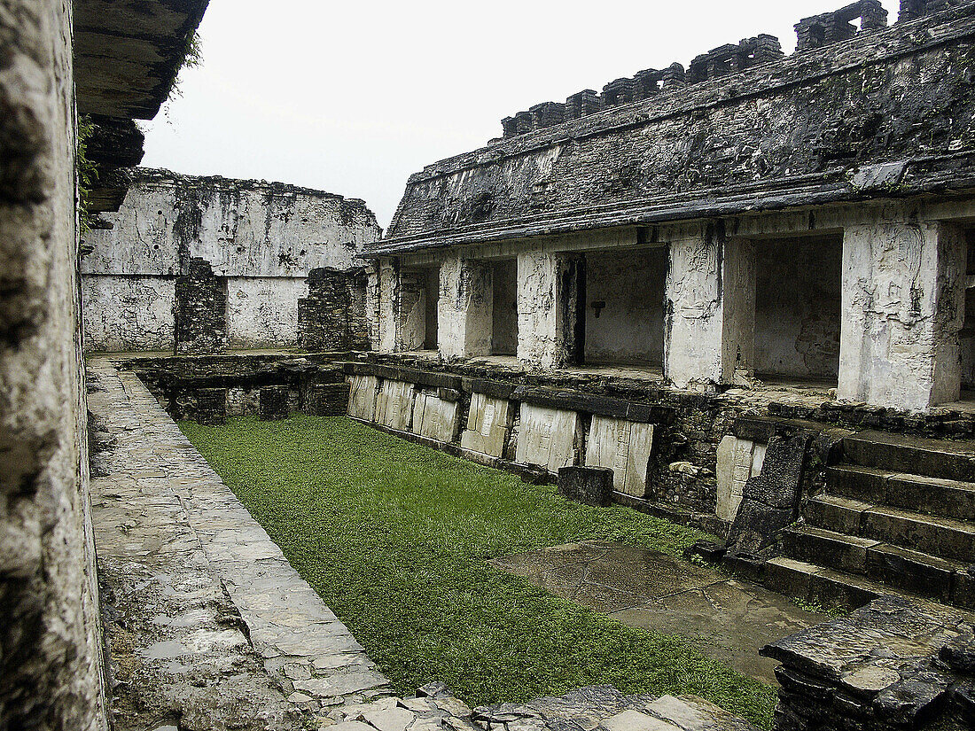 The Palace in Palenque, Maya archeological site (600 - 800 A.D.). Chiapas, Mexico