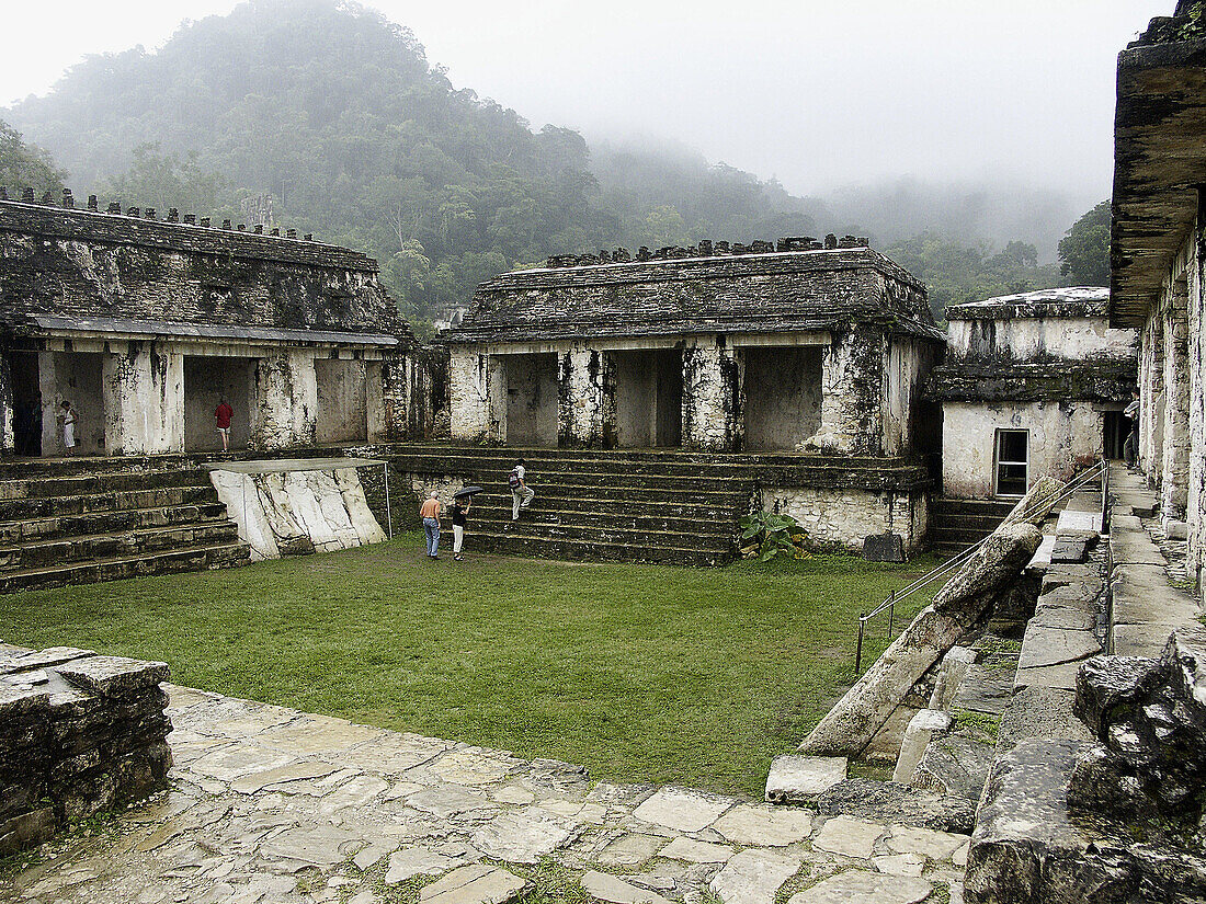 The Palace in Palenque, Maya archeological site (600 - 800 A.D.). Chiapas, Mexico