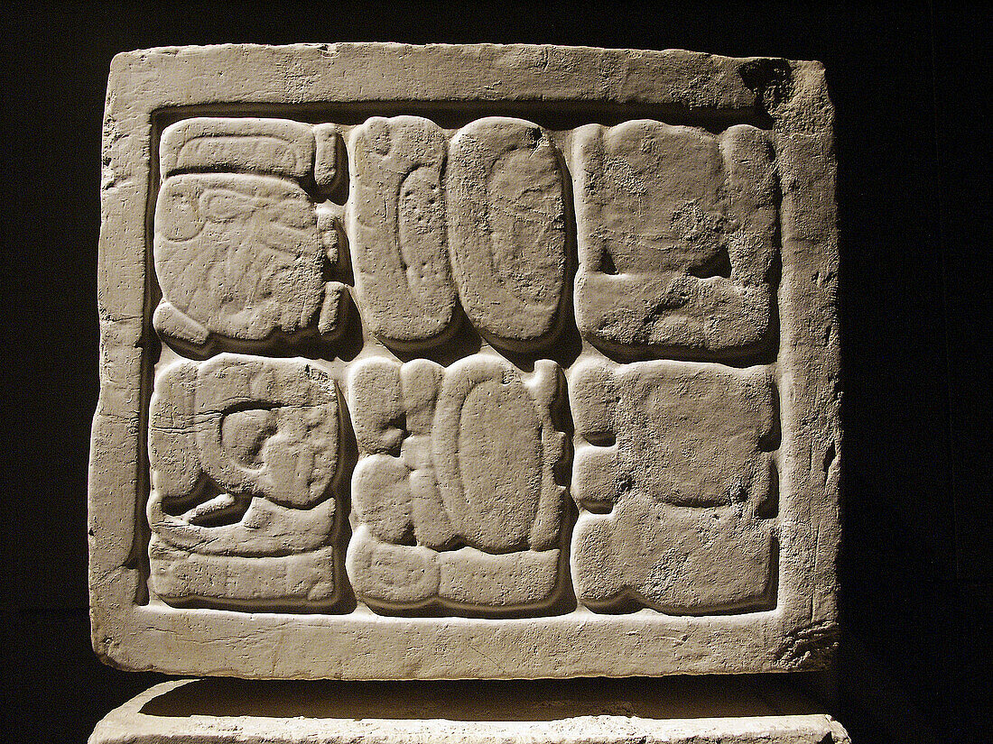 Glyphs from Palenque, Maya archeological site (600 - 800 A.D.). Chiapas, Mexico