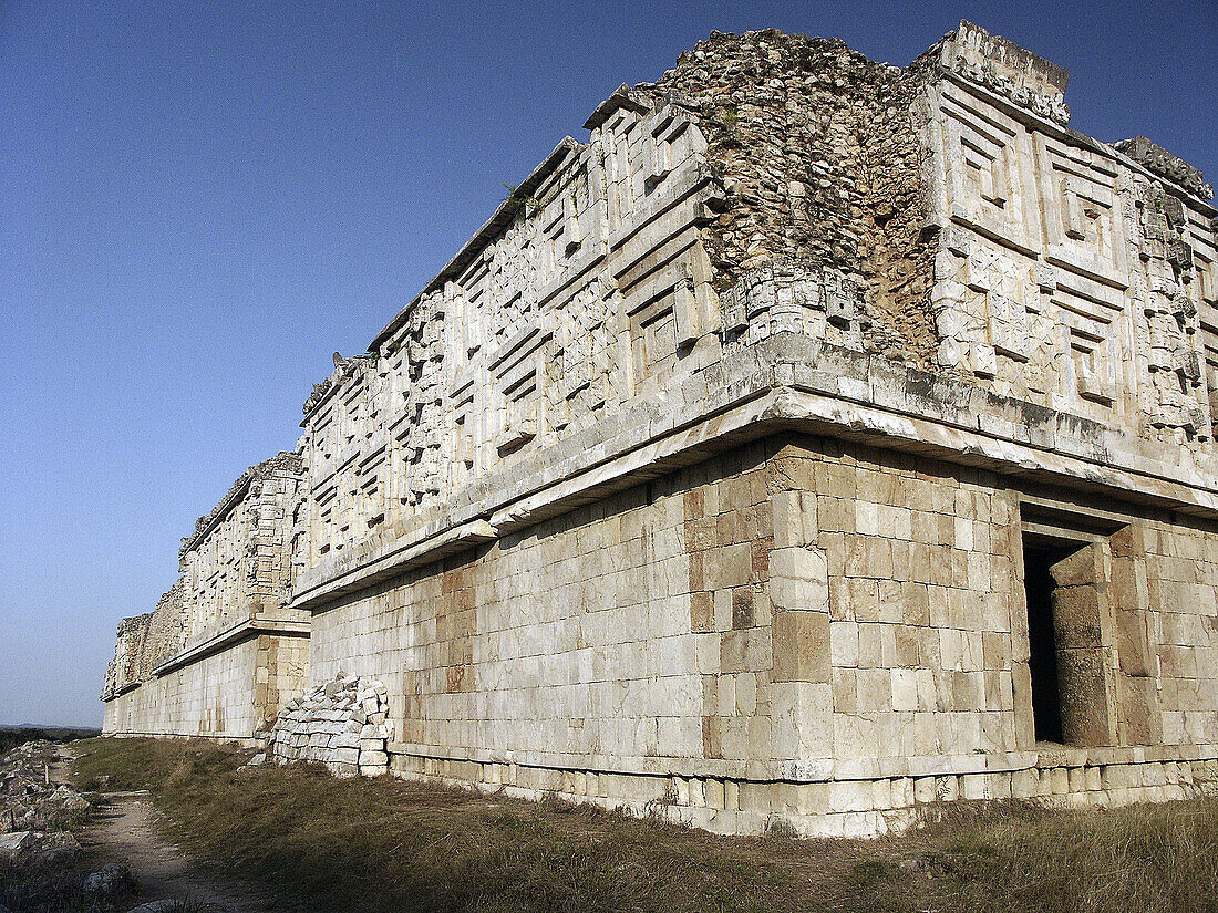 The Governors Palace in Uxmal, Pre-Columbian ruined city of the Maya civilization (late Classic period 600 - 900 A.D.). Yucatan, Mexico