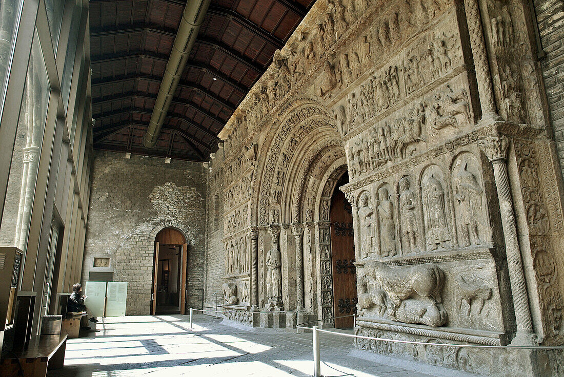 Main façade, Romanesque monastery of Santa María de Ripoll (12th century), Ripollès. Girona province, Catalonia, Spain