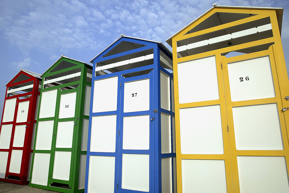 Bathing huts, SAgaró. Baix Empordà, Girona province. Catalonia, Spain