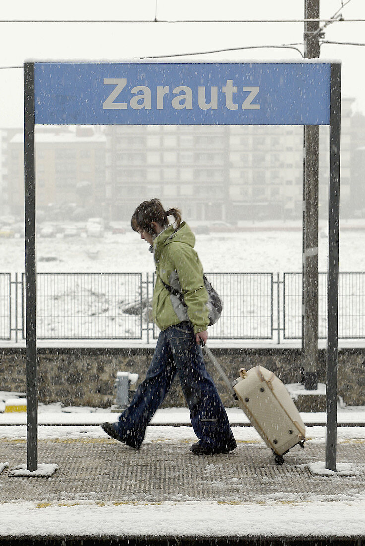 Snow in Zarautz. Guipuzcoa province. Euskadi. Spain.