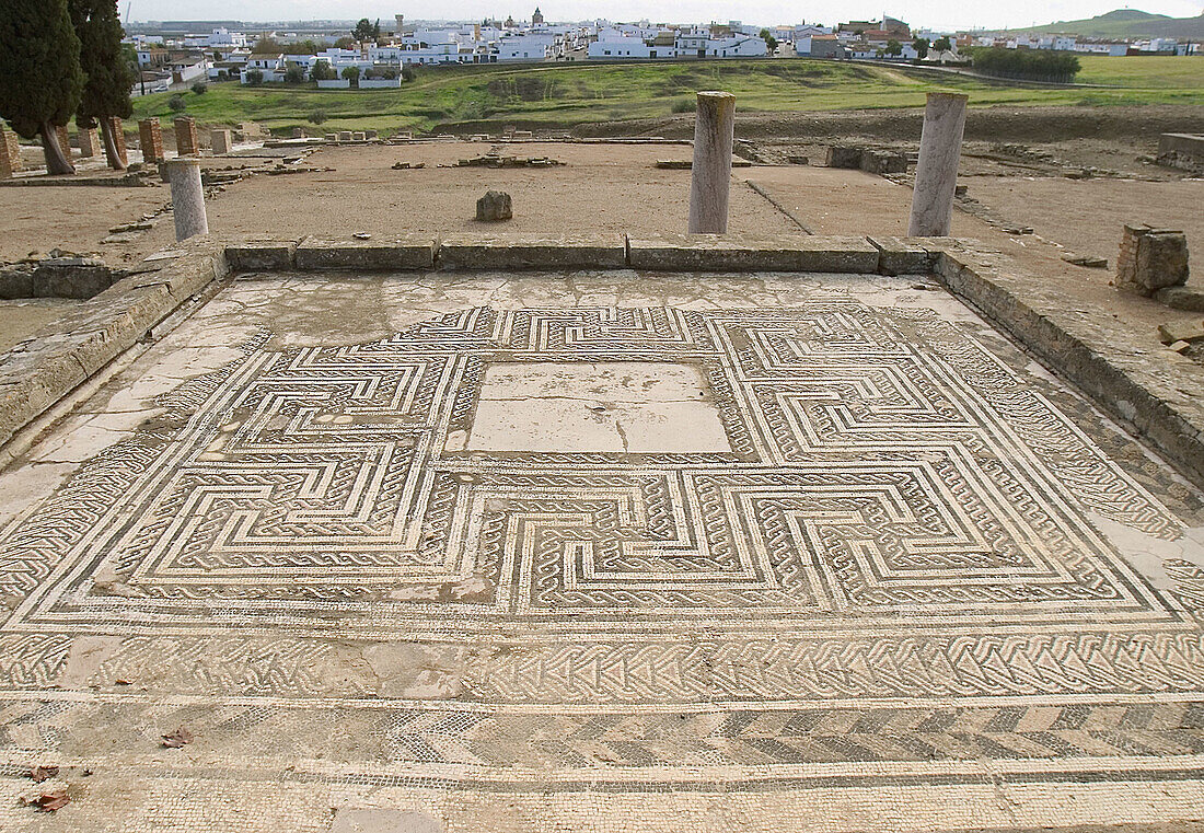 Roman mosaic at Italica. Sevilla province, Andalusia, Spain