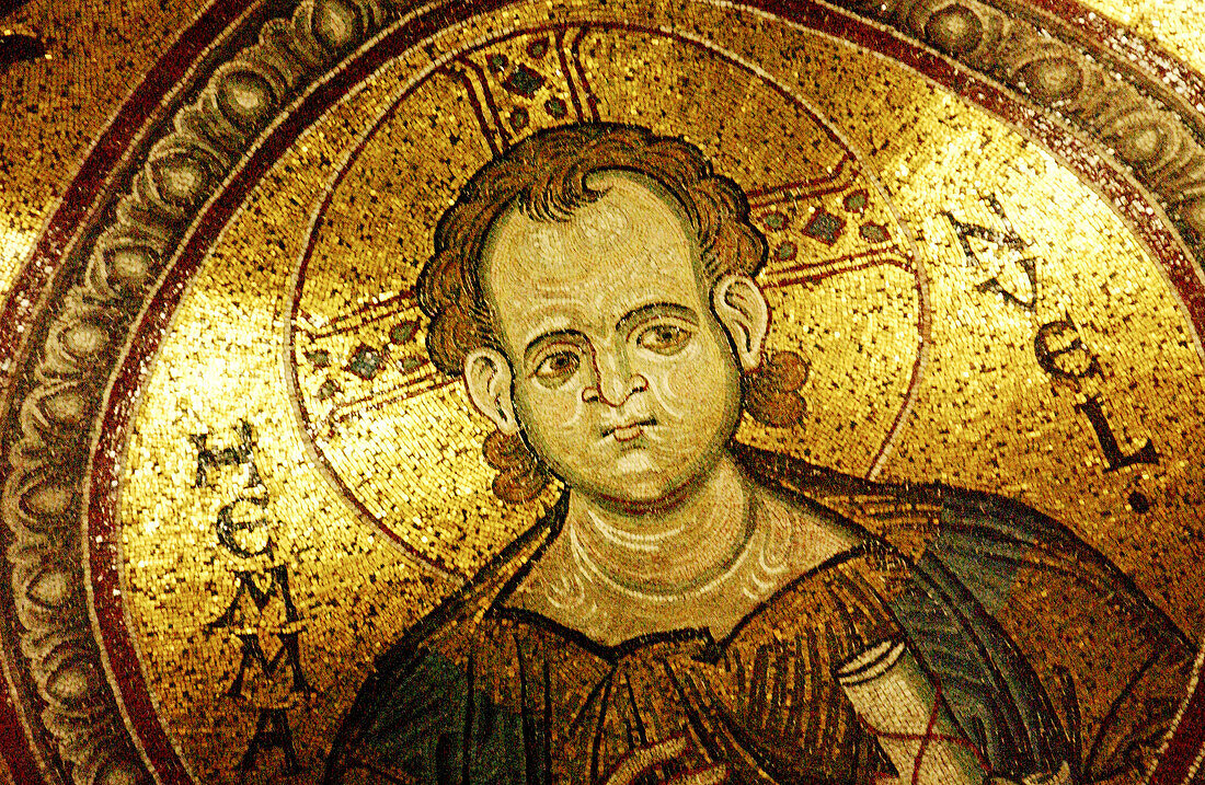 Gold mosaic of a saint. Italy