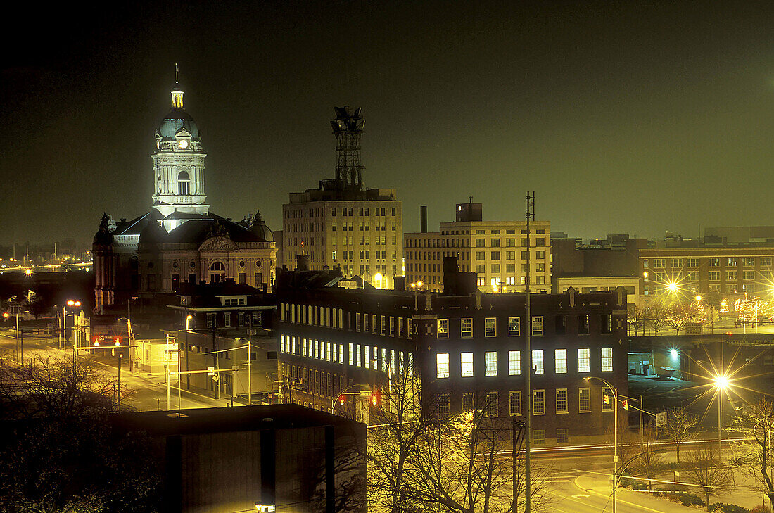 Night view of Evansville. Indiana, USA