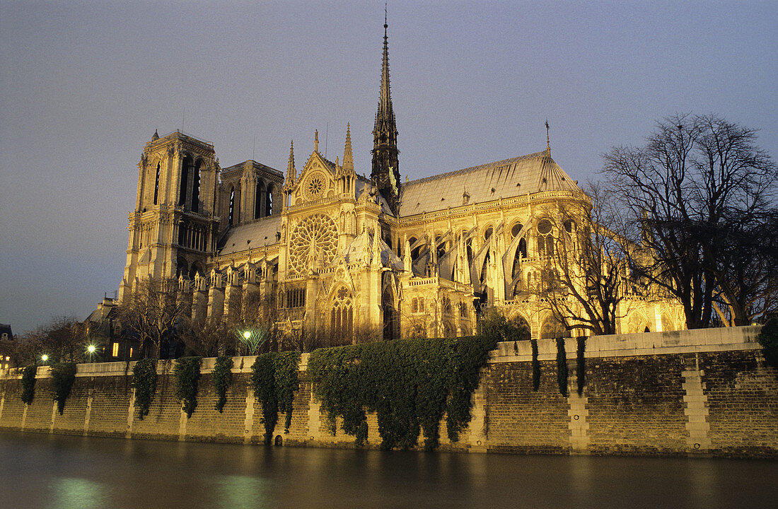 Notre Dame Cathedral in early evening, Paris. France