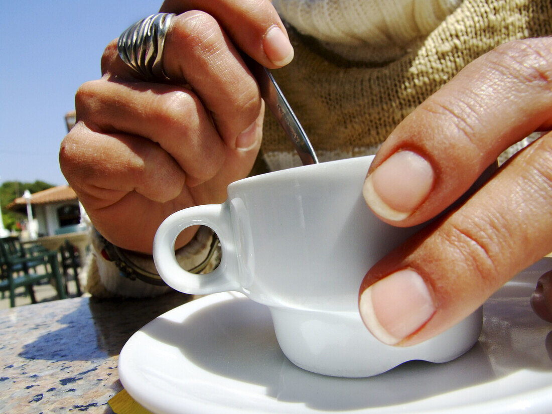 Taking coffee in the terrace from the restaurant Don Baco, La Canyada, Paterna, Comunidad Valenciana. Spain