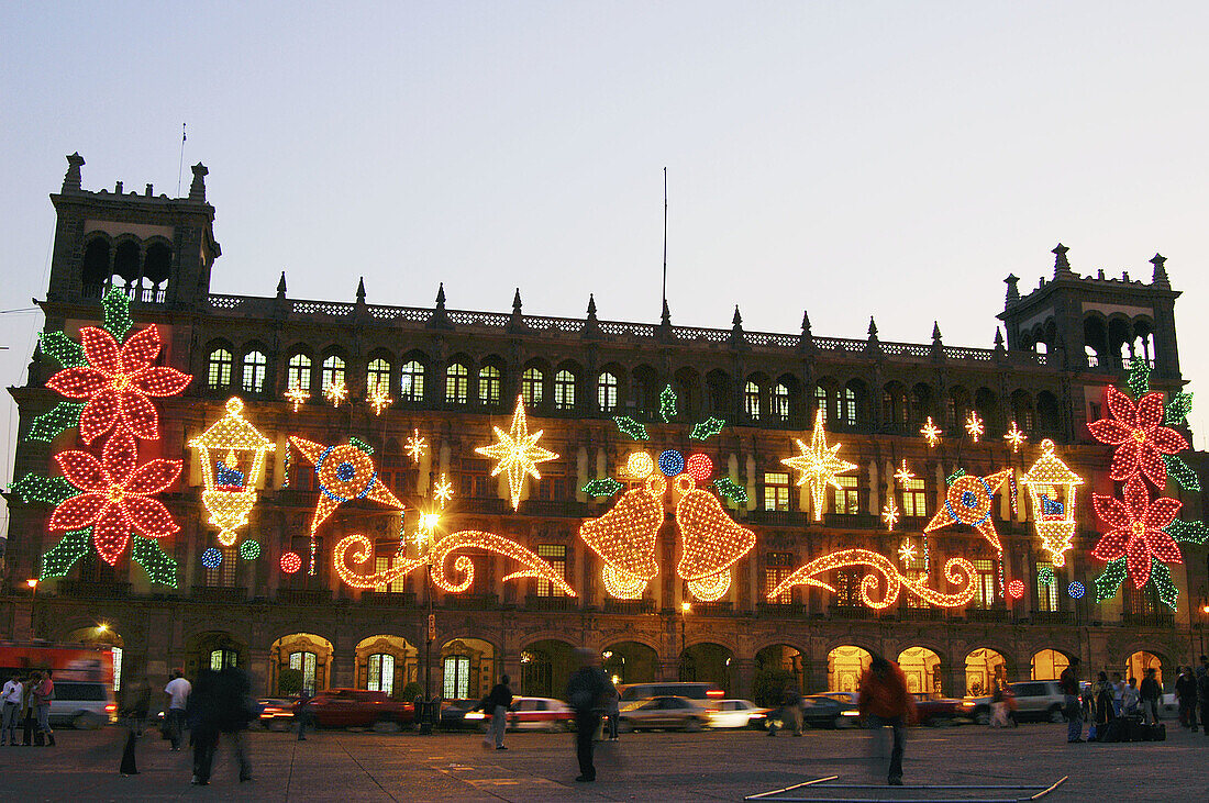 Christmas light at Plaza de la Constitución (the Zócalo), Mexico City. Mexico