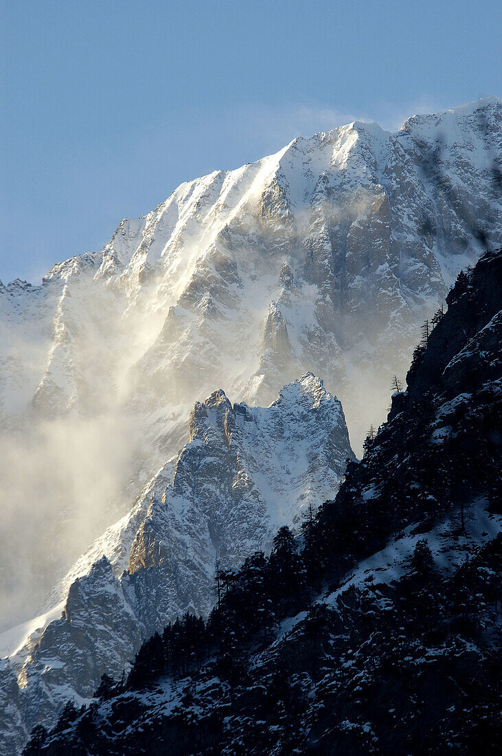 A wind storm on the top of the Mont Blanc, Italy