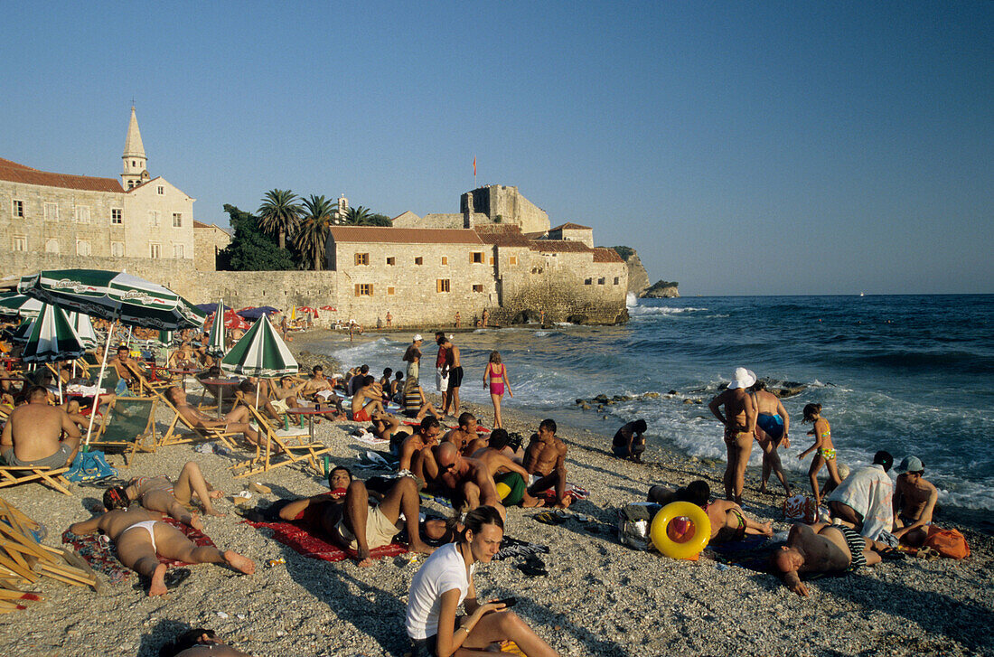 Tourists at the beach of Budva, Montenegro