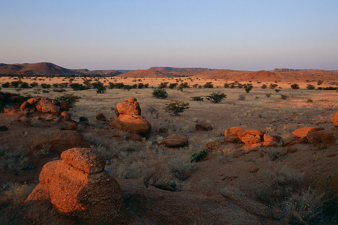 Landscape of Damaraland in the evening light, Namibia, Africa