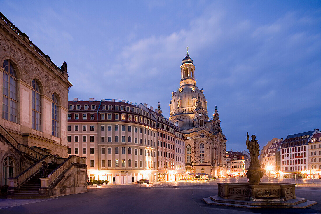 View over Neumarkt to Frauenkirche (Church of Our Lady), Dresden, Saxony, Germany