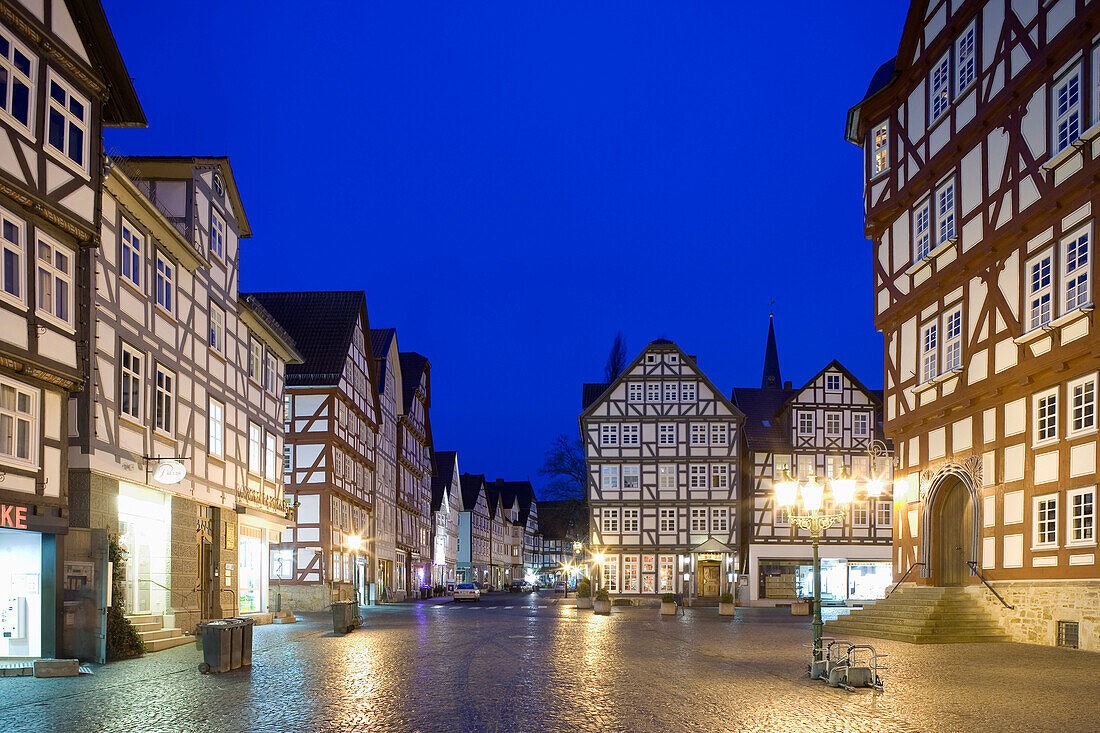 Town hall at night, Melsungen, Hesse, Germany