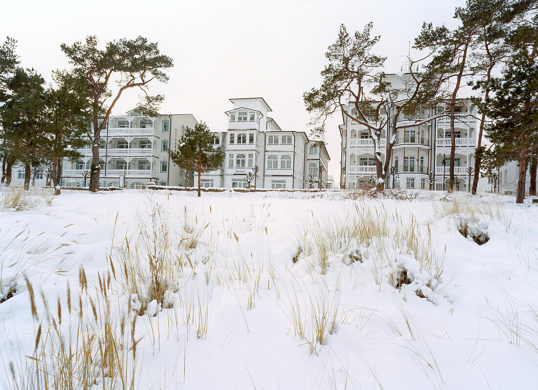 Seaside-resort architecture in winter, Binz, Rugen island, Mecklenburg-Western Pomerania, Germany