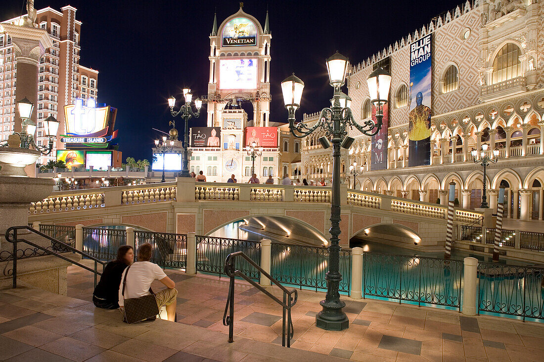 Night shot of the Venetian Resort Hotel and Casino in Las Vegas, Nevada, USA