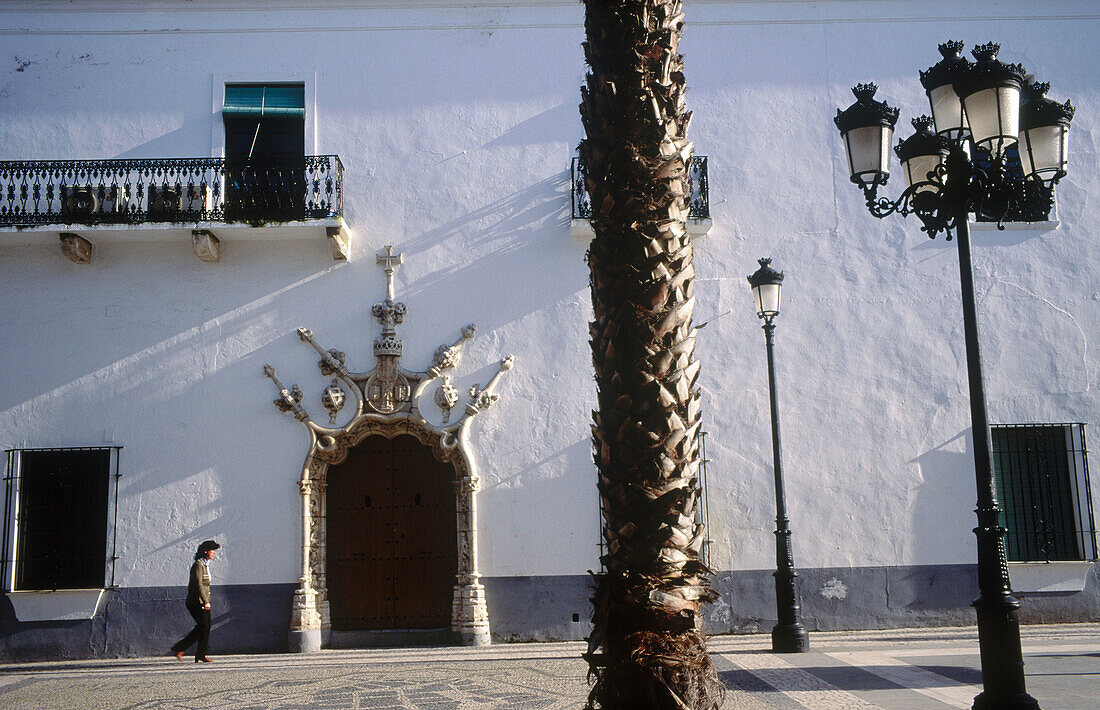 Manuelin style gate. Duques de Cadaval Palace, XVIth century. Olivenza. Badajoz province. Extremadura. Spain.