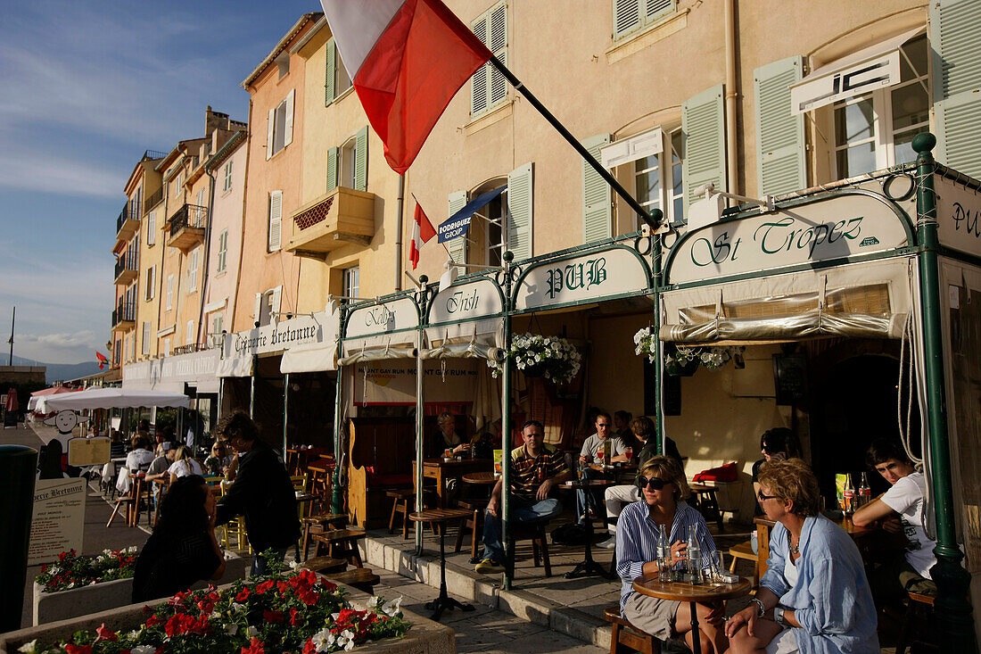 A pavement cafe along the Promenade at St. Tropez, Cote d'Azur, Provence, France