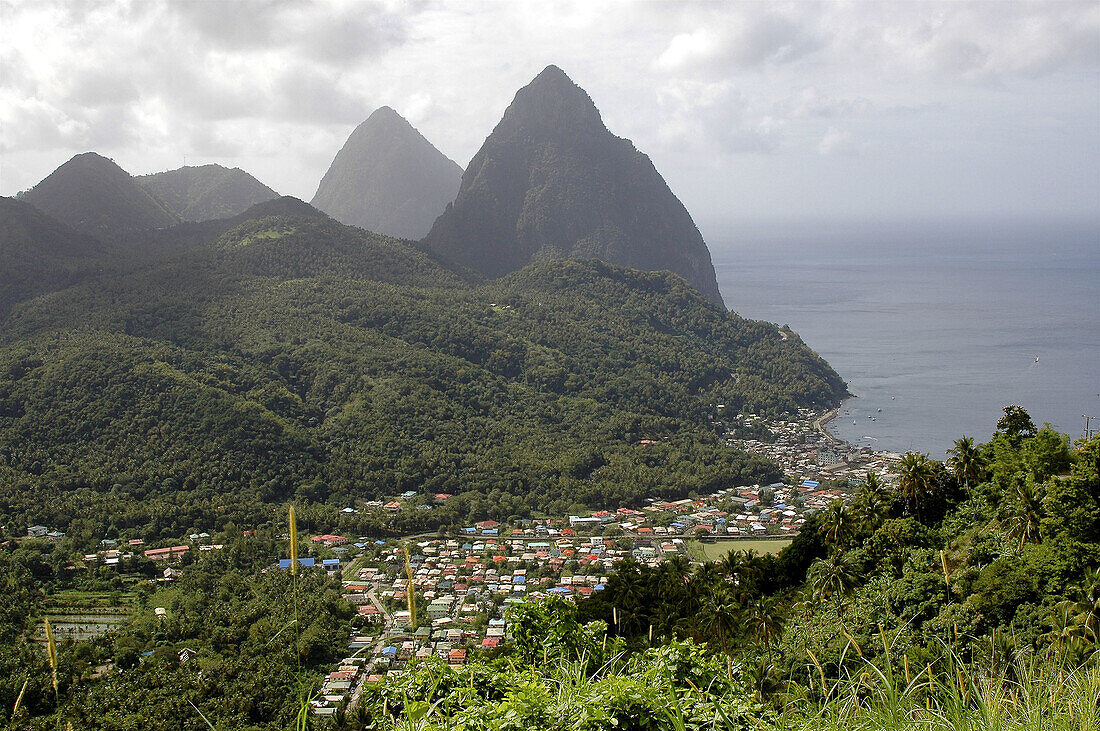 Soufriere town, under the same name volcano. Santa Lucia. West Indies. Caribbean