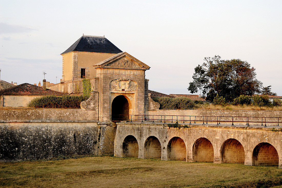City gate. Saint-Martin. Ile de Ré. Poitou-Charentes. Charente-Maritime. France.