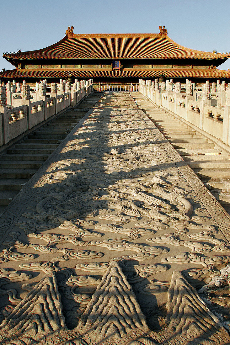 Stone carved walkway for emperor in Forbidden City, Beijing, China